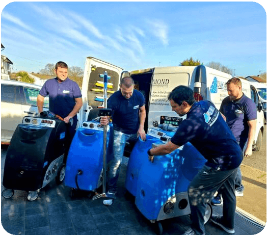 one of our local cleaners team unloading equipment